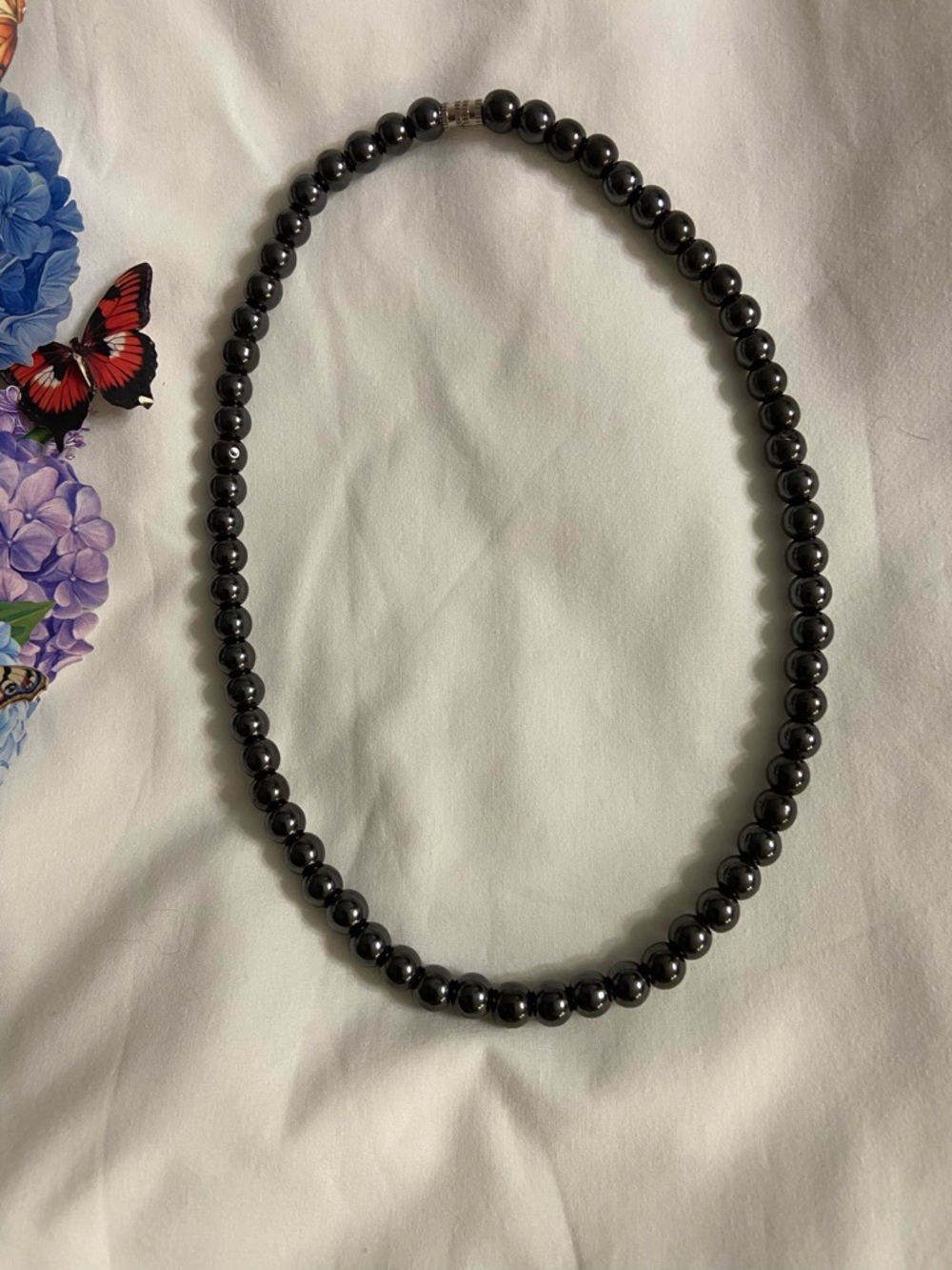 Magnetite Bead Necklace 7.8mm Beads 18” Long